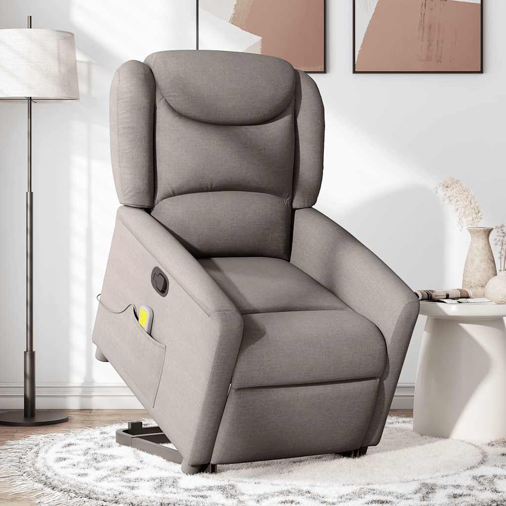 Massagesessel mit Aufstehhilfe Taupe Stoff