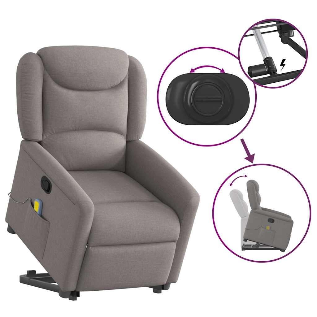 Massagesessel mit Aufstehhilfe Taupe Stoff
