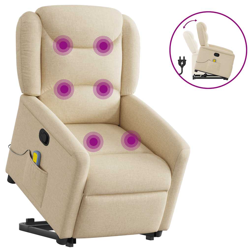 Massagesessel mit Aufstehhilfe Creme Stoff