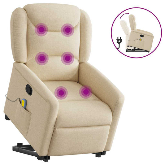 Massagesessel mit Aufstehhilfe Creme Stoff