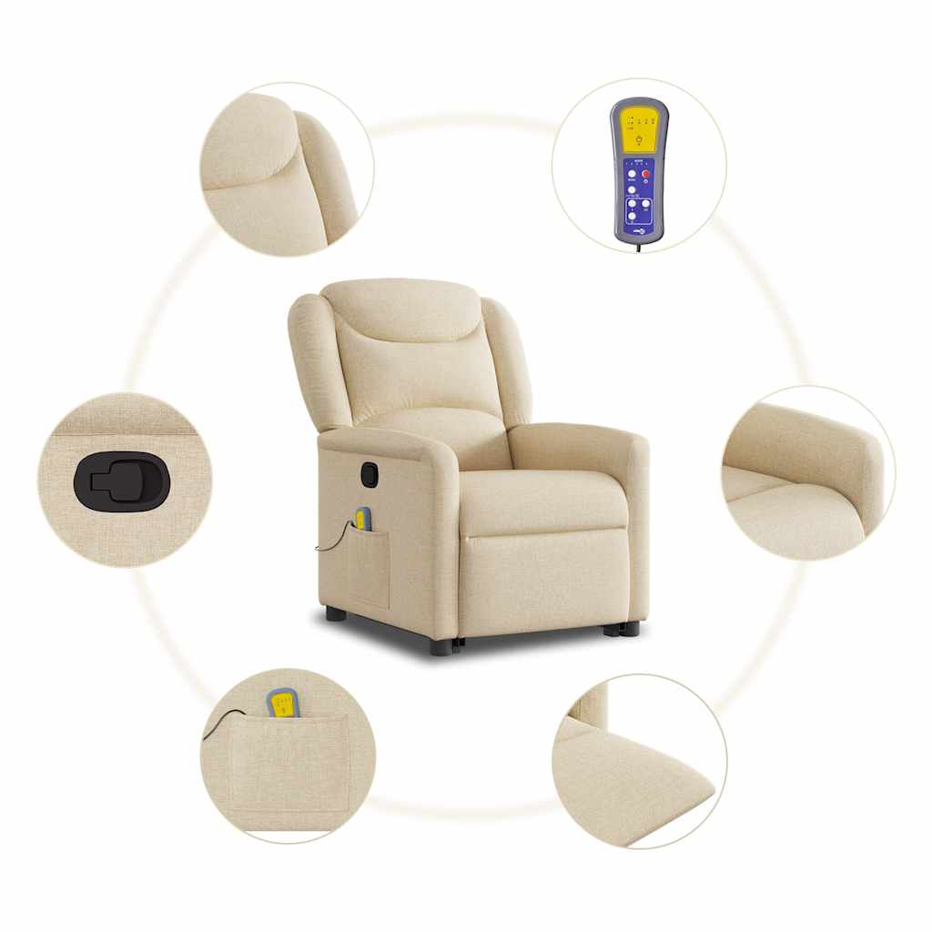 Massagesessel mit Aufstehhilfe Creme Stoff