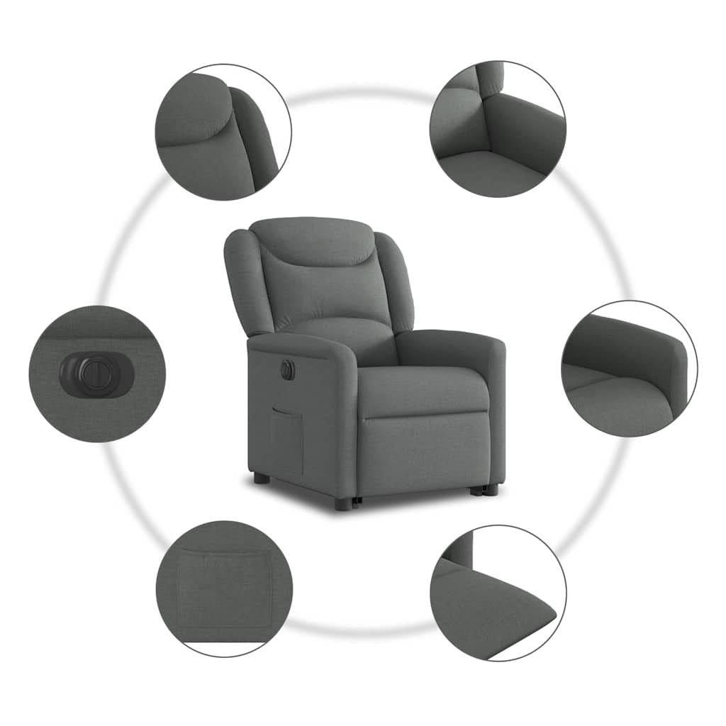 Relaxsessel mit Aufstehhilfe Elektrisch Dunkelgrau Stoff