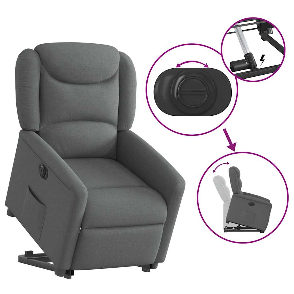 Relaxsessel mit Aufstehhilfe Elektrisch Dunkelgrau Stoff