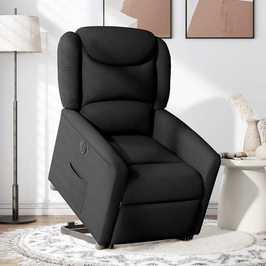 Relaxsessel mit Aufstehhilfe Elektrisch Schwarz Stoff