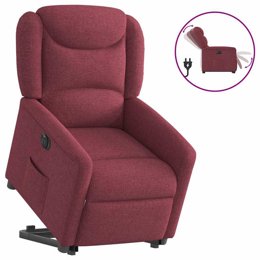 Relaxsessel mit Aufstehhilfe Elektrisch Weinrot Stoff