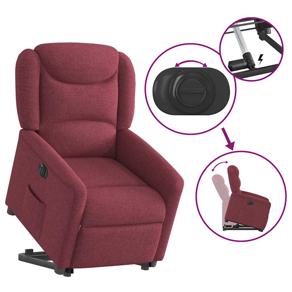 Relaxsessel mit Aufstehhilfe Elektrisch Weinrot Stoff