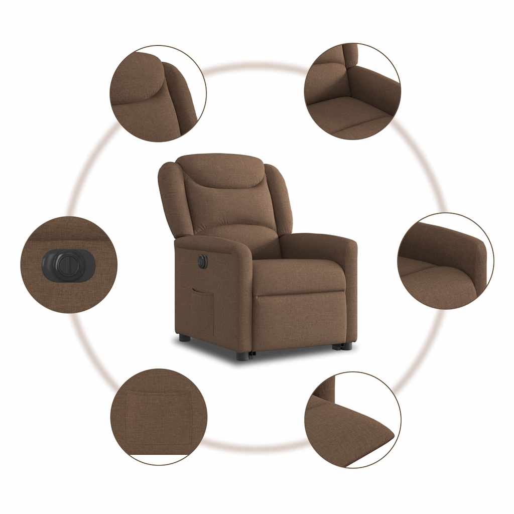 Relaxsessel mit Aufstehhilfe Elektrisch Braun Stoff