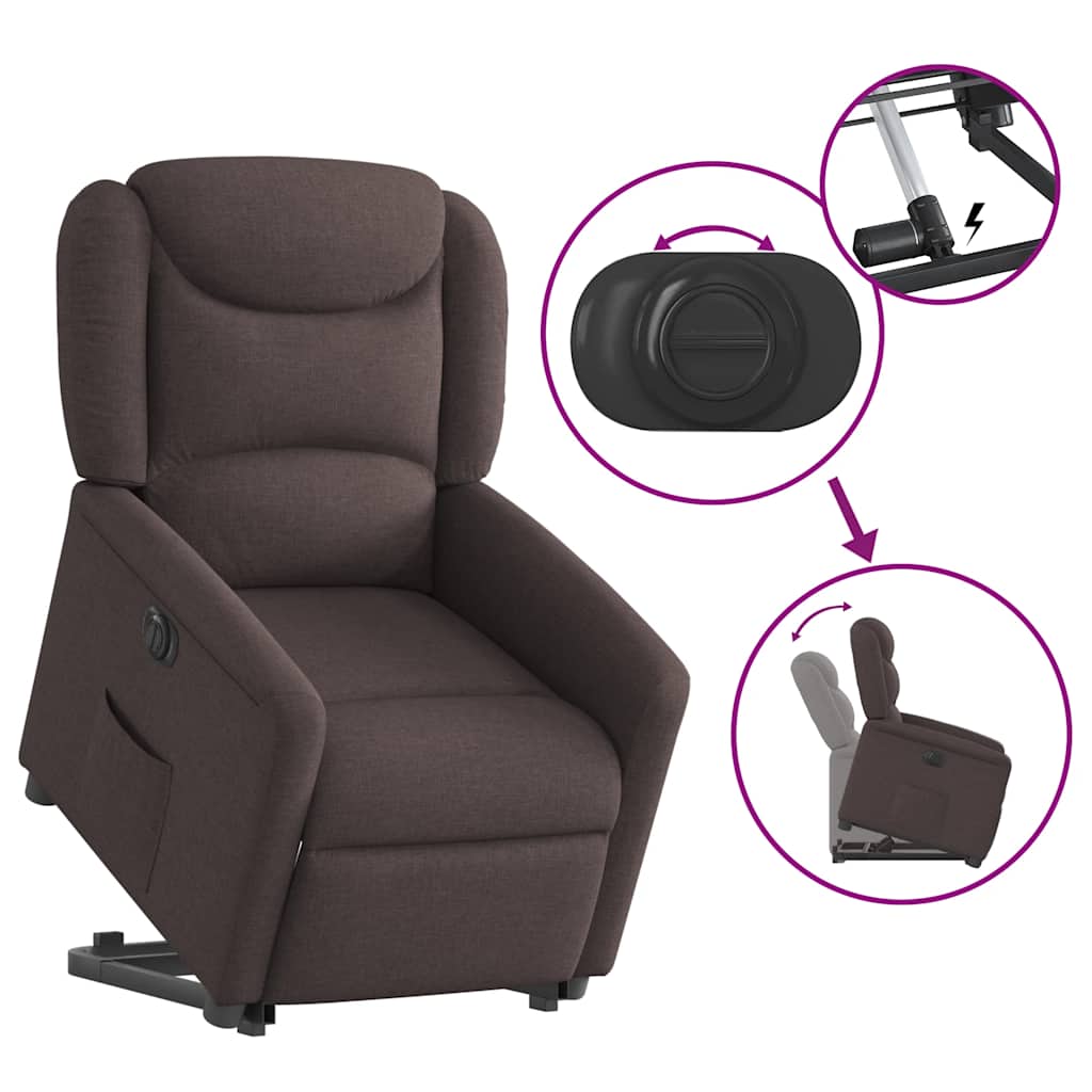 Relaxsessel mit Aufstehhilfe Elektrisch Dunkelbraun Stoff