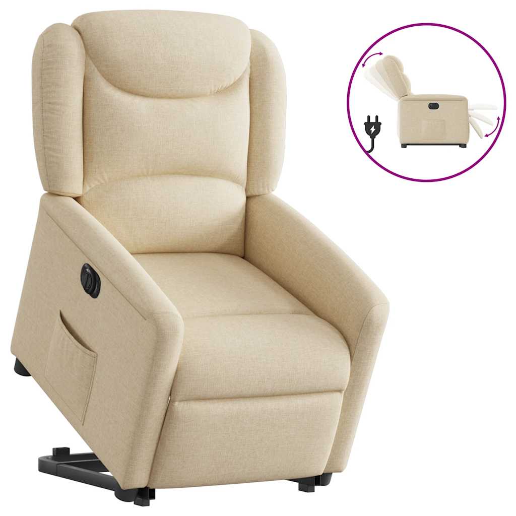 Relaxsessel mit Aufstehhilfe Elektrisch Creme Stoff