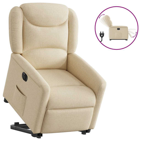 Relaxsessel mit Aufstehhilfe Elektrisch Creme Stoff