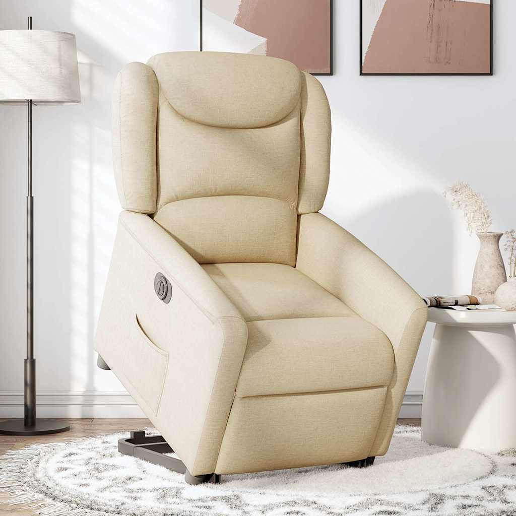 Relaxsessel mit Aufstehhilfe Elektrisch Creme Stoff