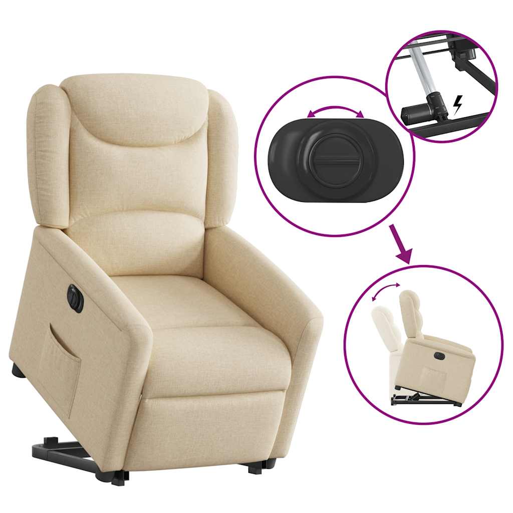 Relaxsessel mit Aufstehhilfe Elektrisch Creme Stoff