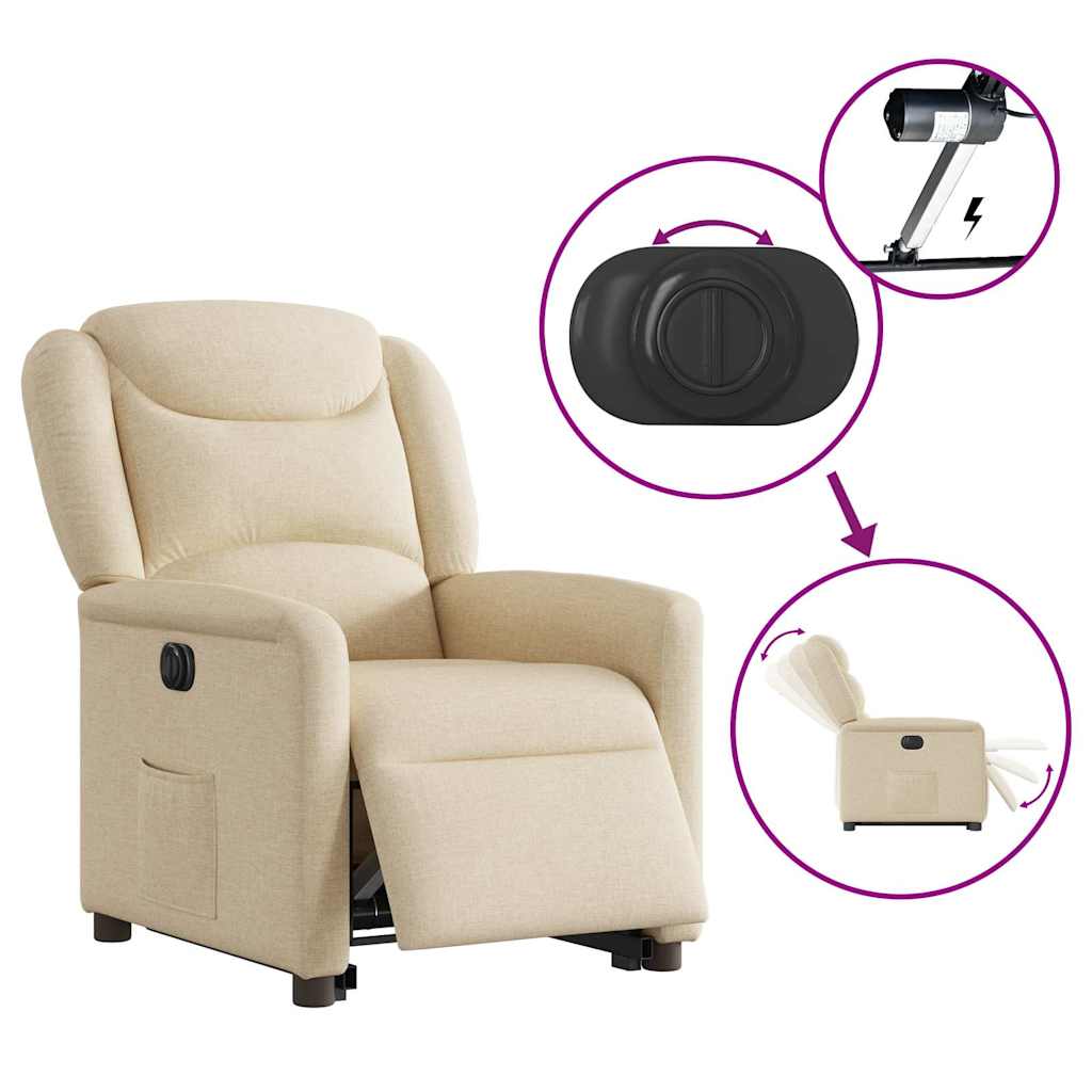 Relaxsessel mit Aufstehhilfe Elektrisch Creme Stoff