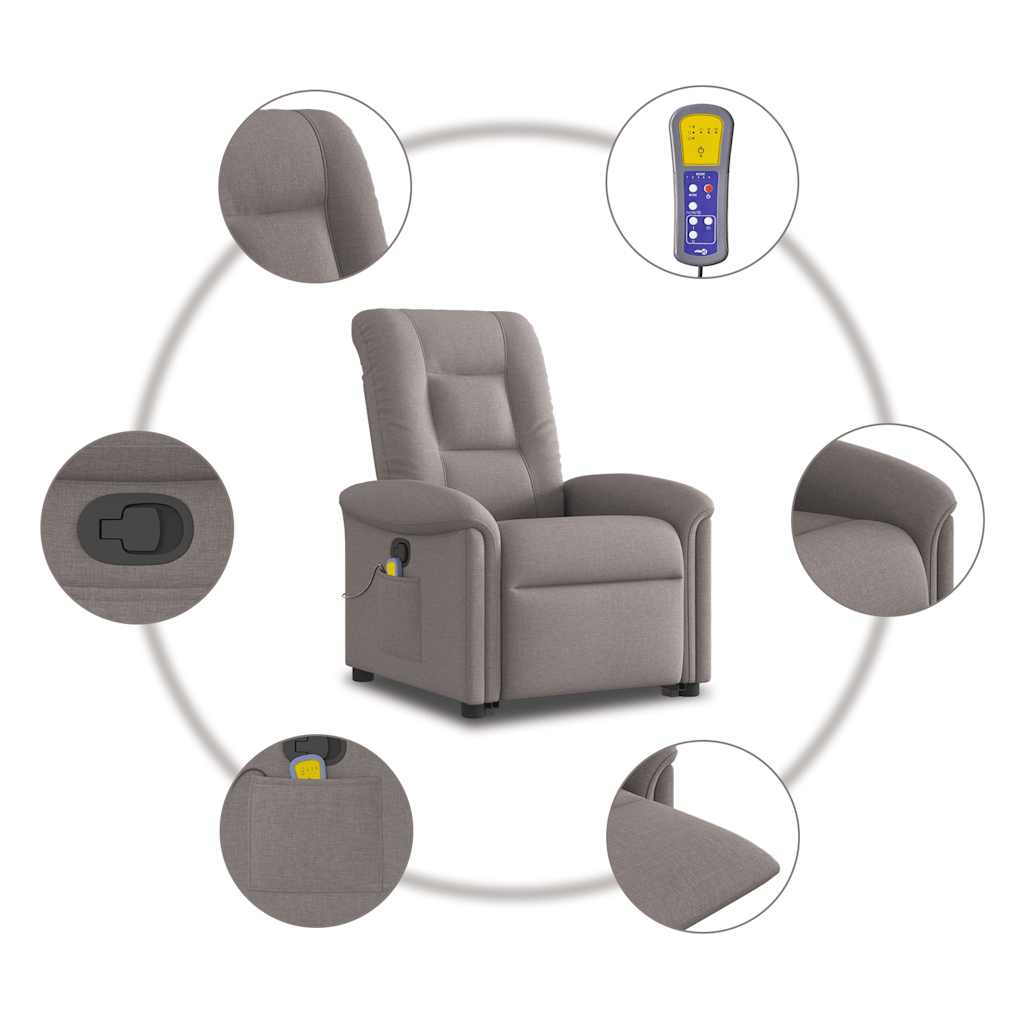 Massagesessel mit Aufstehhilfe Taupe Stoff