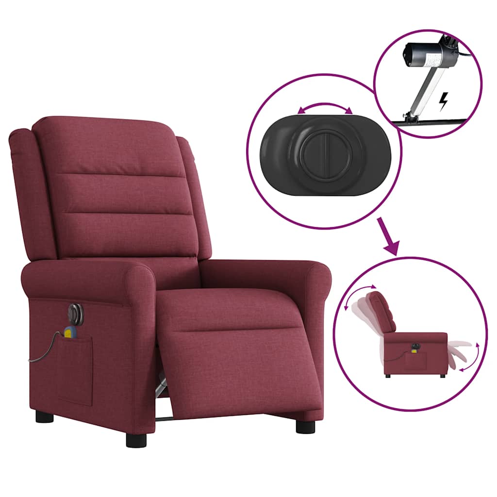 Massagesessel Elektrisch Weinrot Stoff