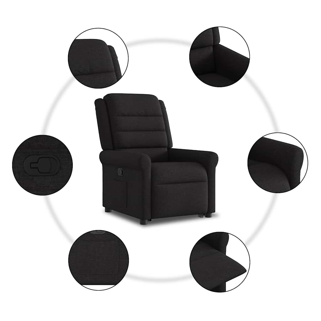 Relaxsessel mit Aufstehhilfe Schwarz Stoff