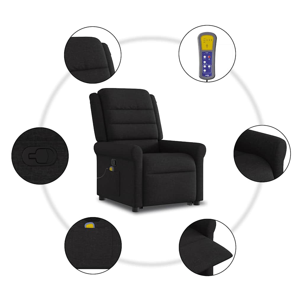Massagesessel mit Aufstehhilfe Schwarz Stoff