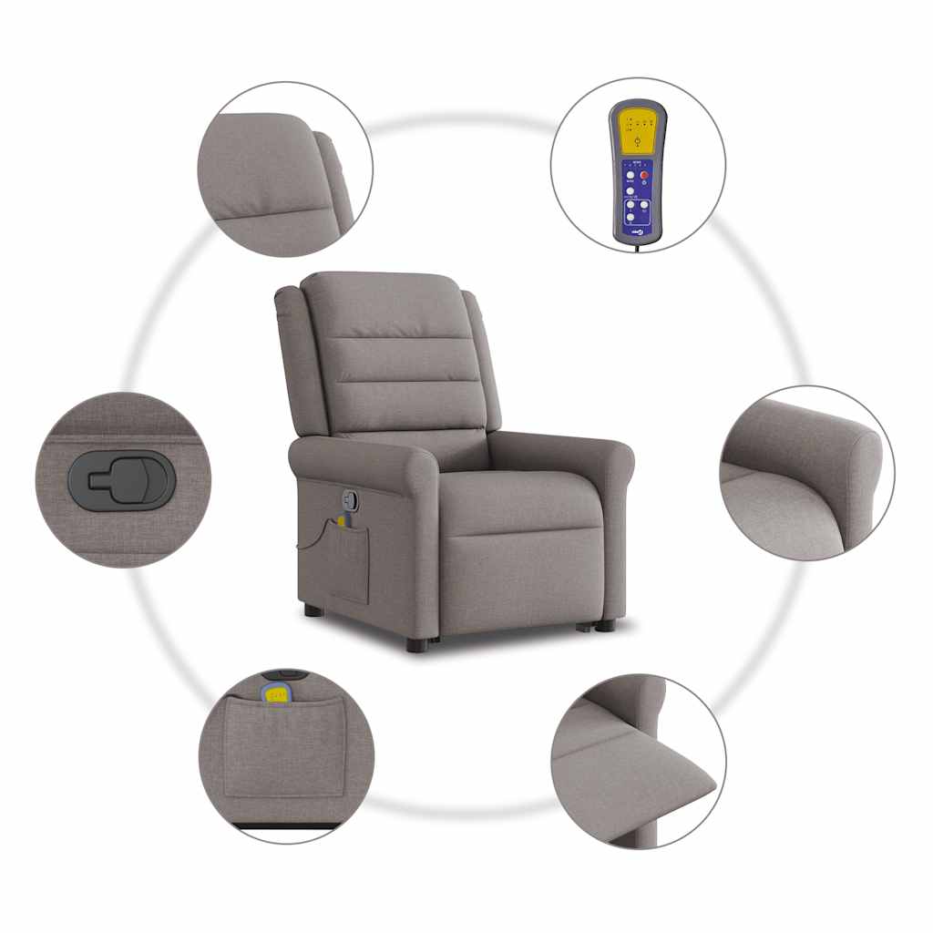 Massagesessel mit Aufstehhilfe Taupe Stoff