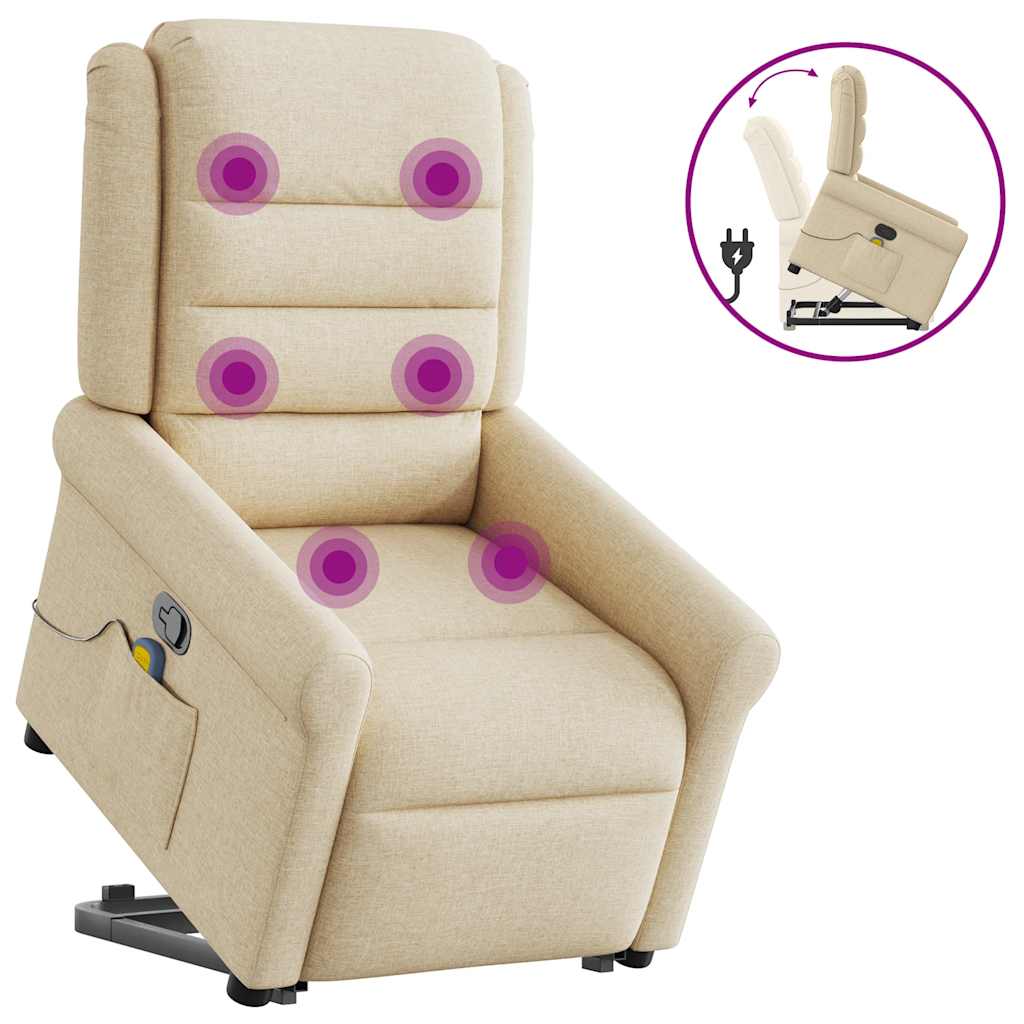 Massagesessel mit Aufstehhilfe Creme Stoff