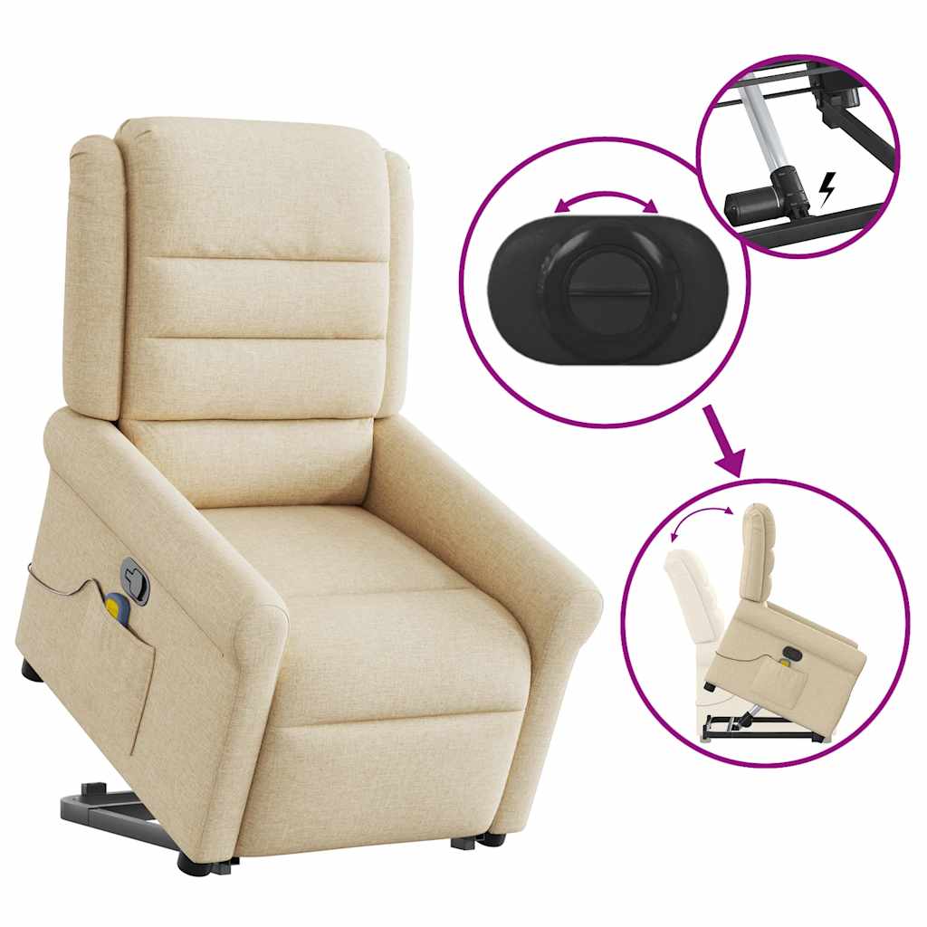 Massagesessel mit Aufstehhilfe Creme Stoff