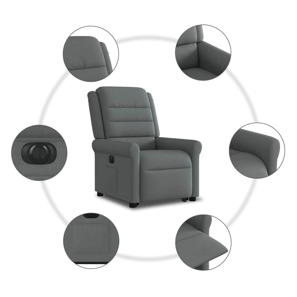 Relaxsessel mit Aufstehhilfe Elektrisch Dunkelgrau Stoff