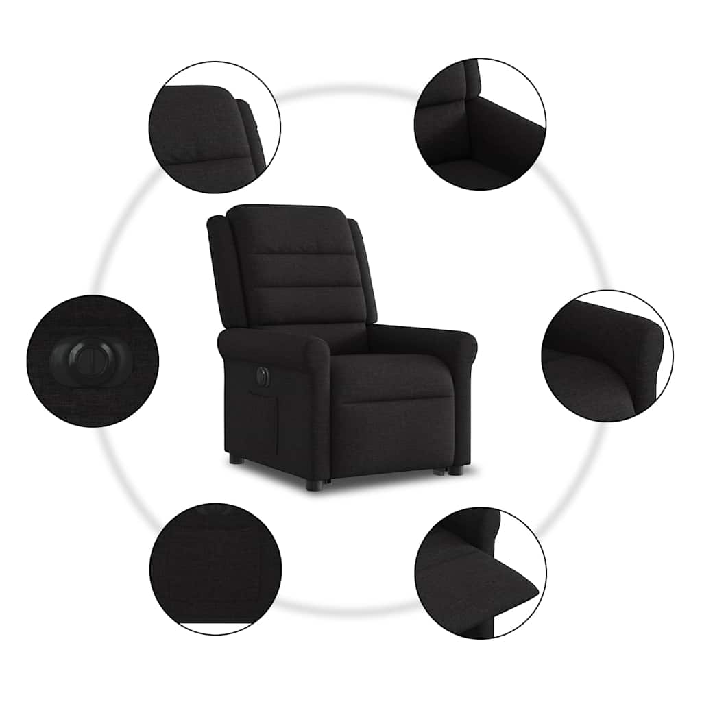 Relaxsessel mit Aufstehhilfe Elektrisch Schwarz Stoff