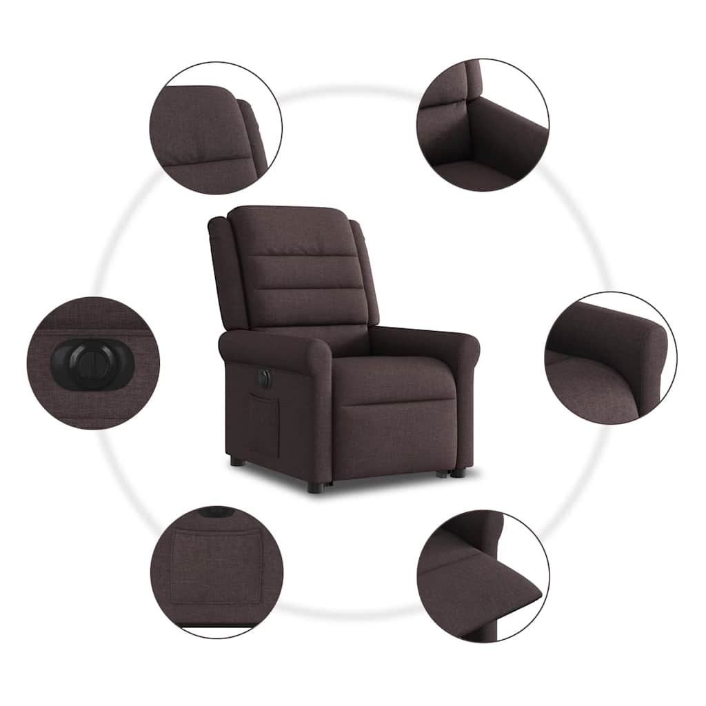 Relaxsessel mit Aufstehhilfe Elektrisch Dunkelbraun Stoff
