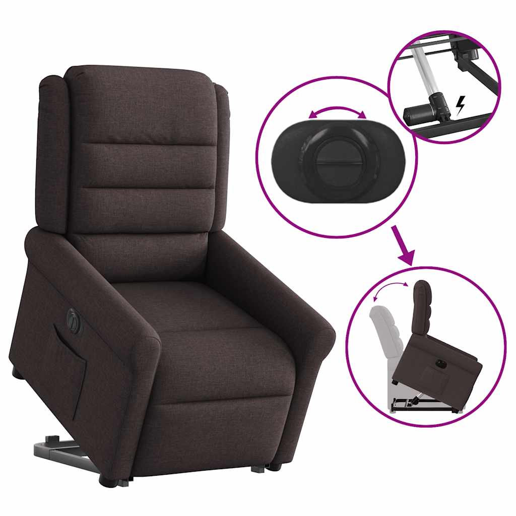 Relaxsessel mit Aufstehhilfe Elektrisch Dunkelbraun Stoff