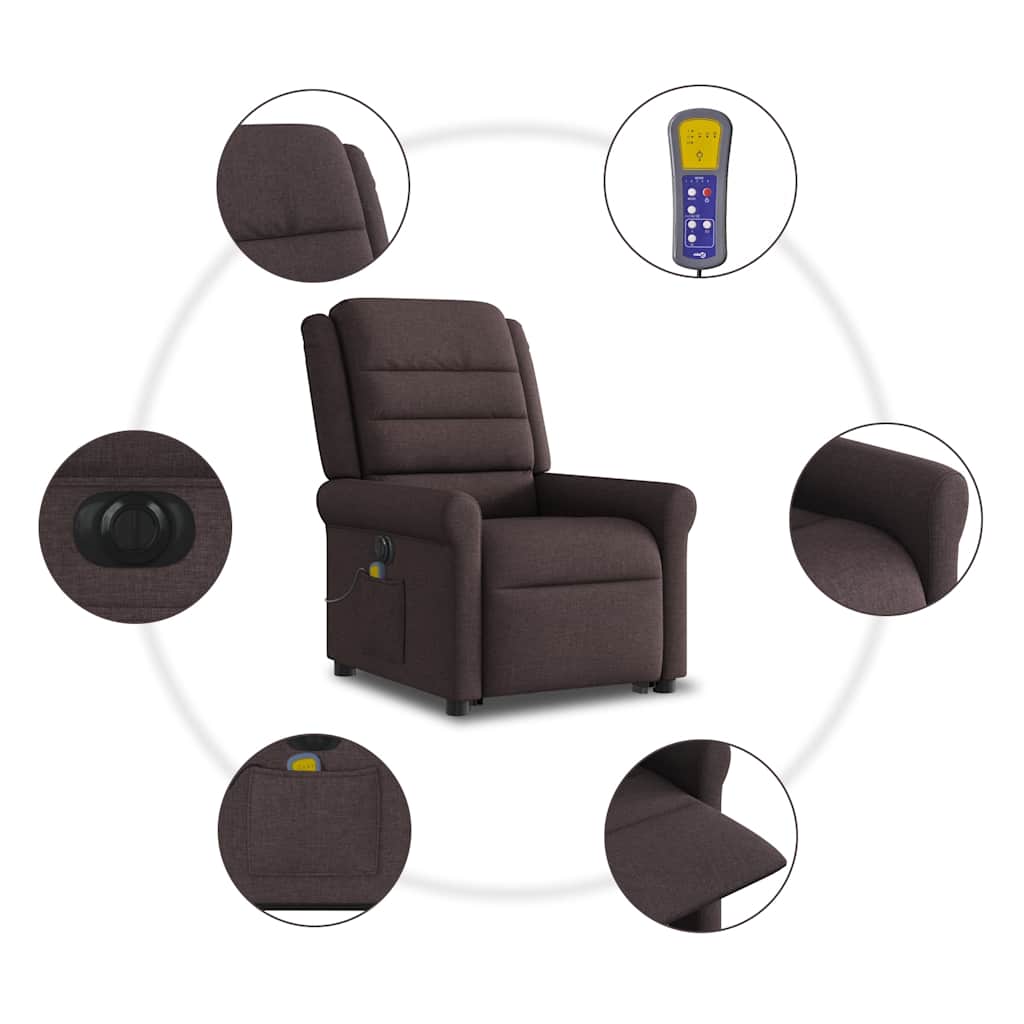 Elektrischer Massagesessel mit Aufstehhilfe Dunkelbraun Stoff