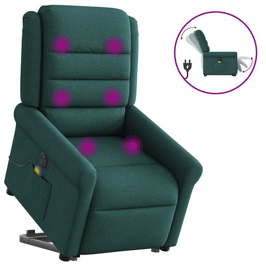 Elektrischer Massagesessel mit Aufstehhilfe Dunkelgrün Stoff