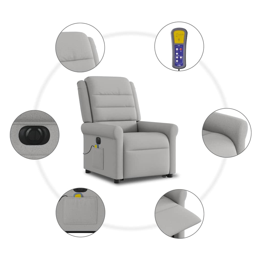 Massagesessel mit Aufstehhilfe Elektrisch Wolkengrau Stoff