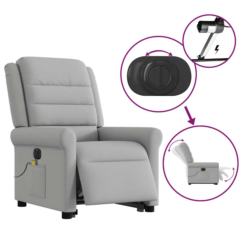 Massagesessel mit Aufstehhilfe Elektrisch Wolkengrau Stoff