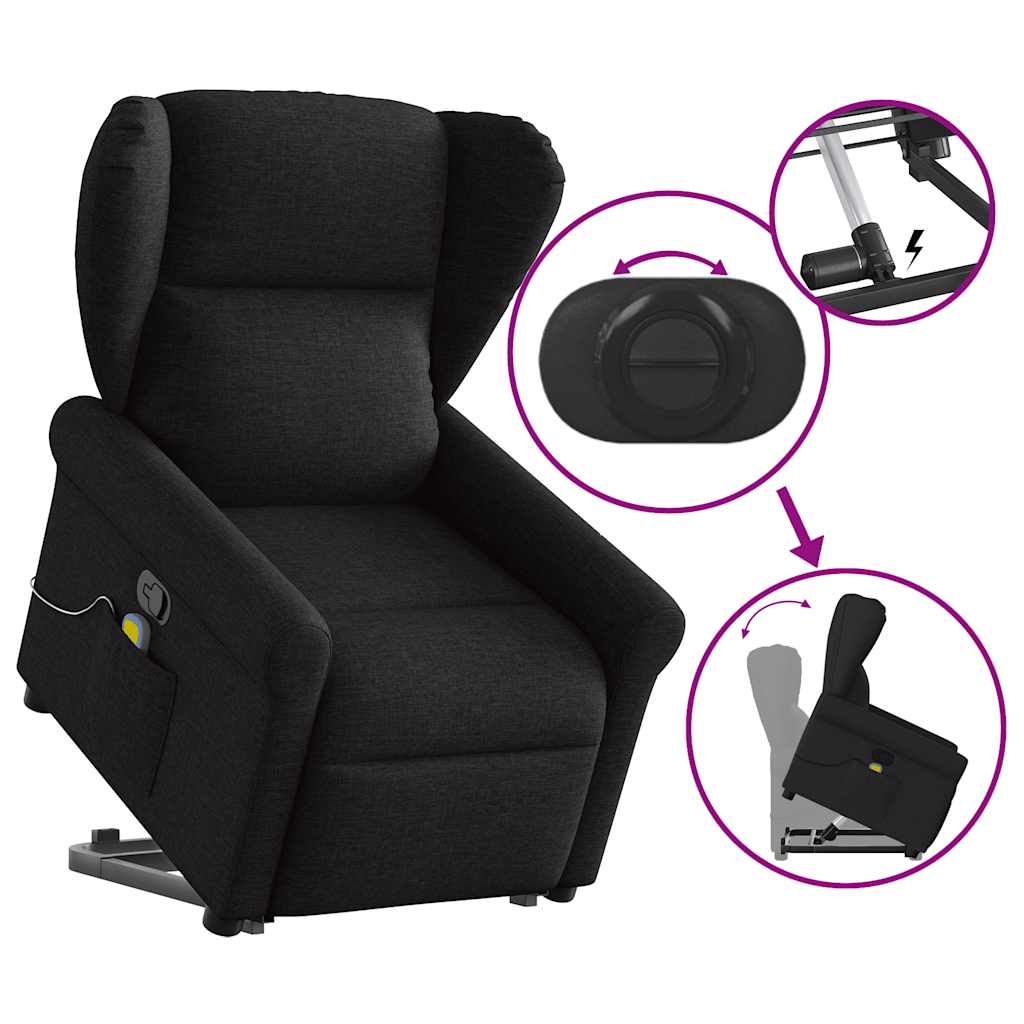 Massagesessel mit Aufstehhilfe Schwarz Stoff