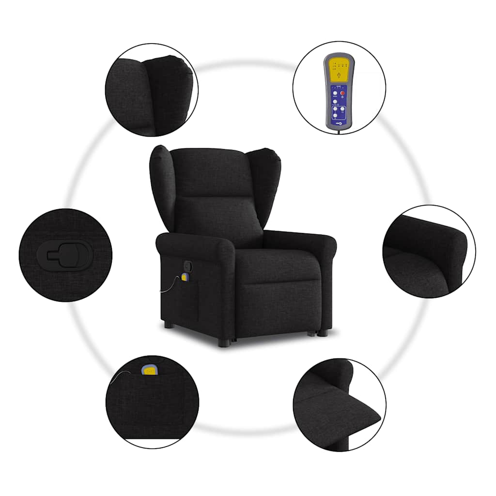 Massagesessel mit Aufstehhilfe Schwarz Stoff