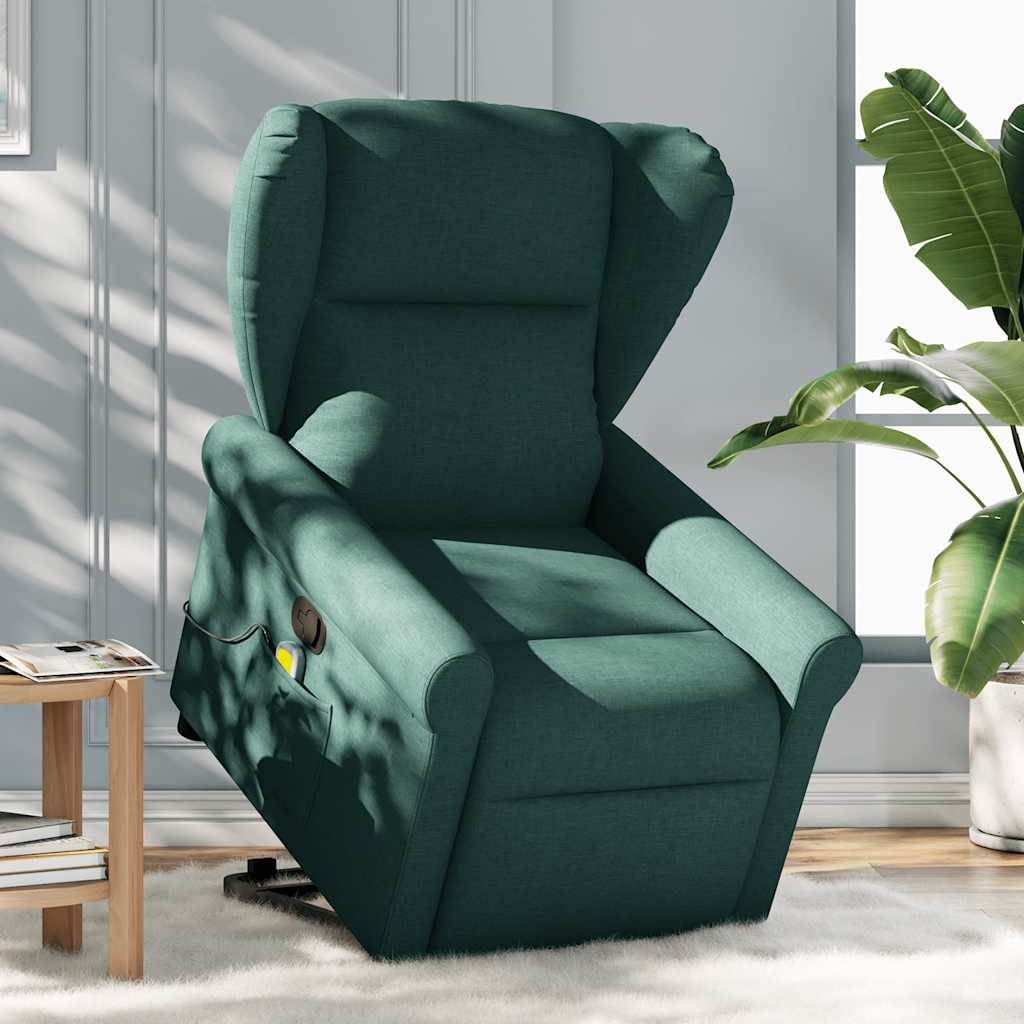 Fauteuil de massage avec aide à la verticalisation en tissu vert foncé