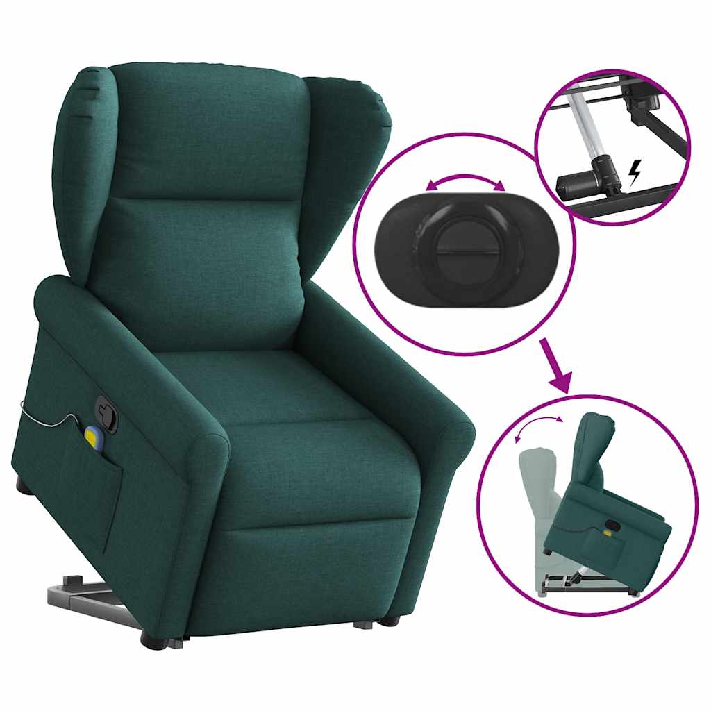 Fauteuil de massage avec aide à la verticalisation en tissu vert foncé
