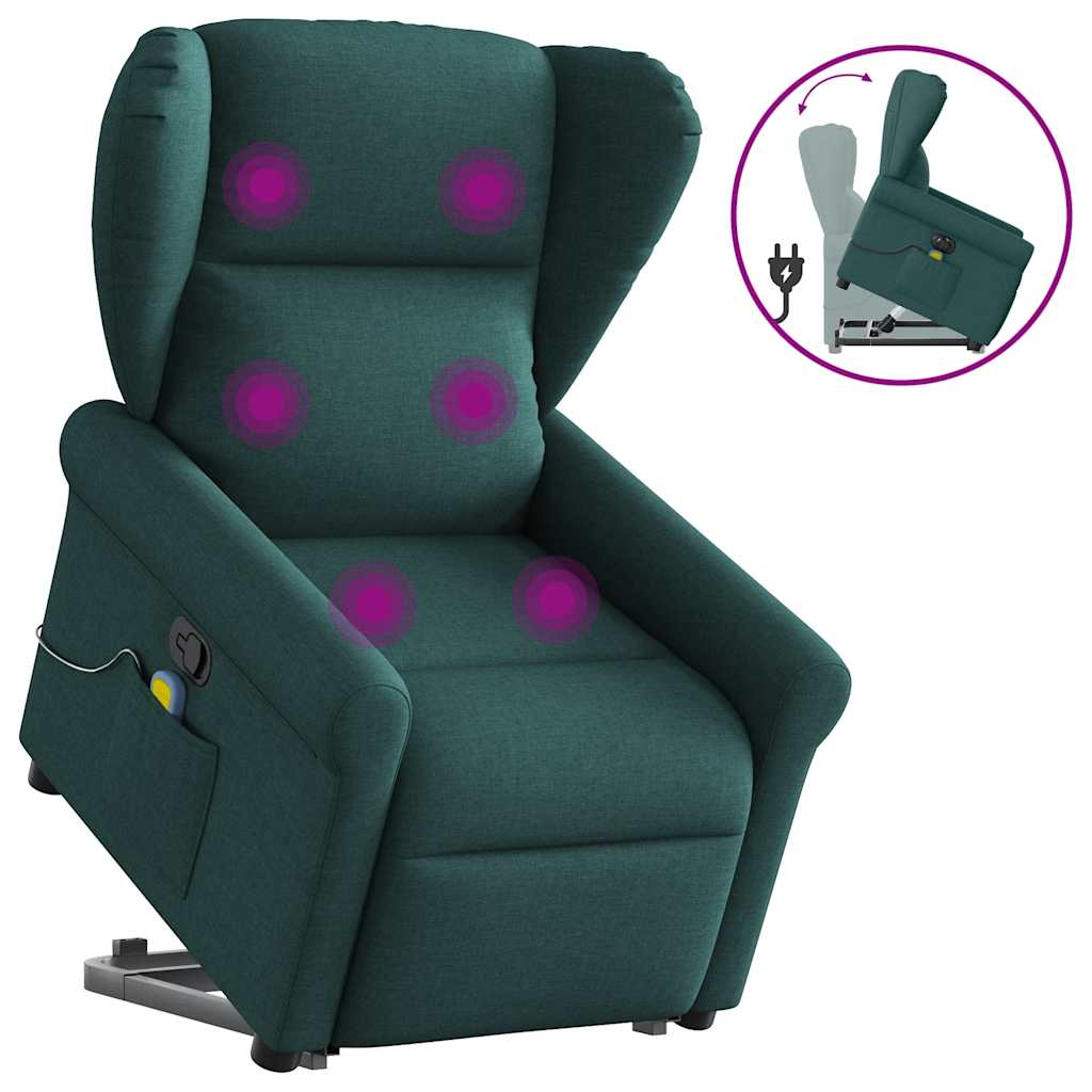 Fauteuil de massage avec aide à la verticalisation en tissu vert foncé