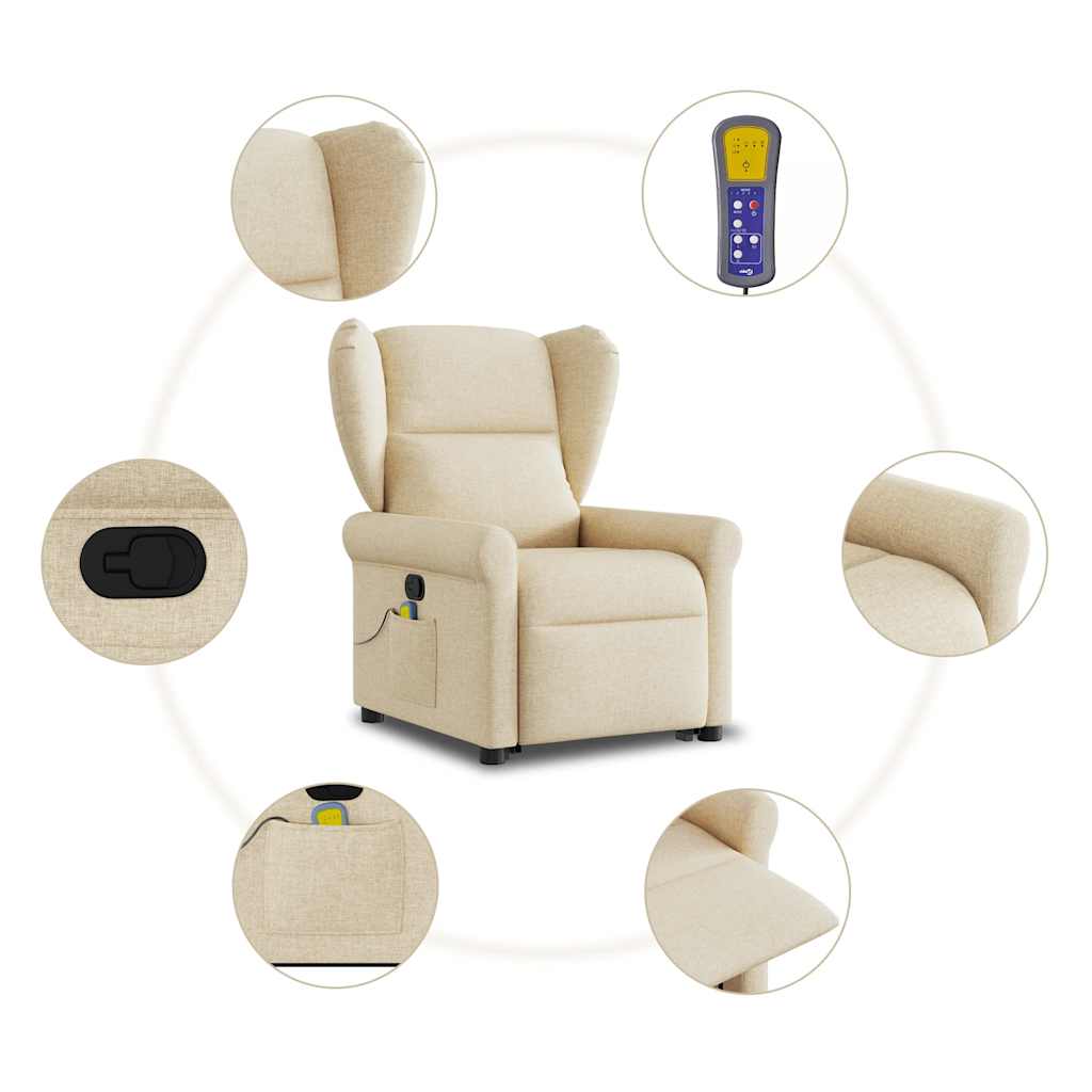 Massagesessel mit Aufstehhilfe Creme Stoff