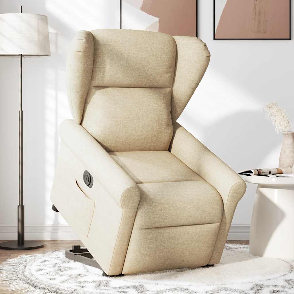 Relaxsessel mit Aufstehhilfe Elektrisch Creme Stoff