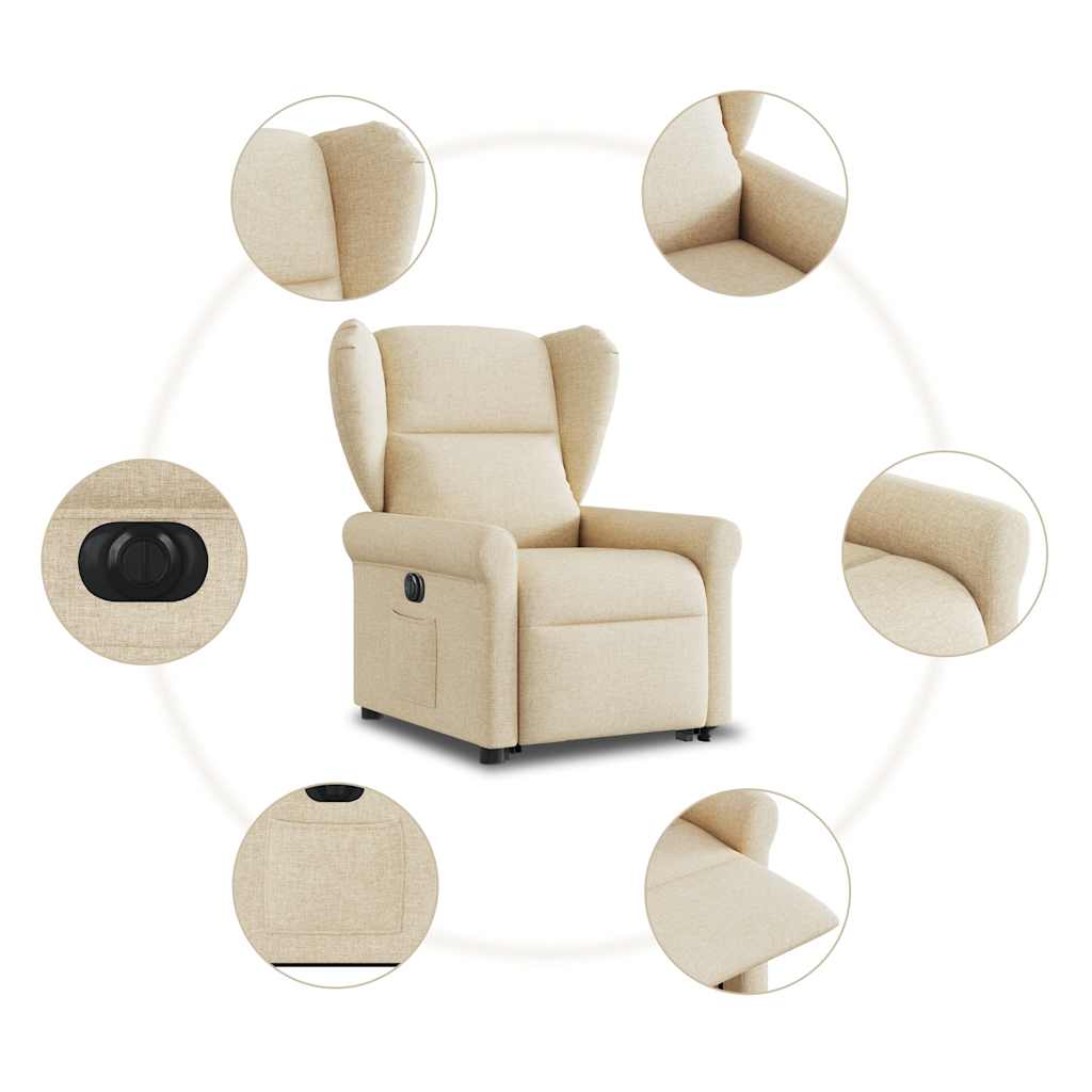 Relaxsessel mit Aufstehhilfe Elektrisch Creme Stoff