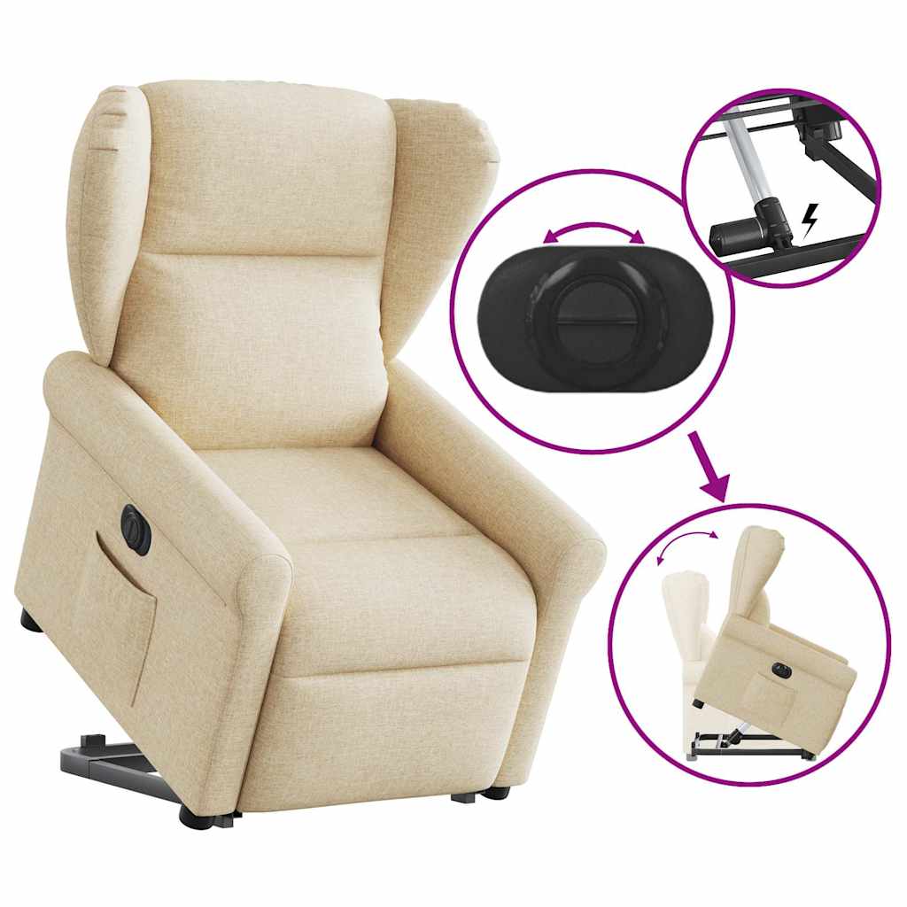 Relaxsessel mit Aufstehhilfe Elektrisch Creme Stoff