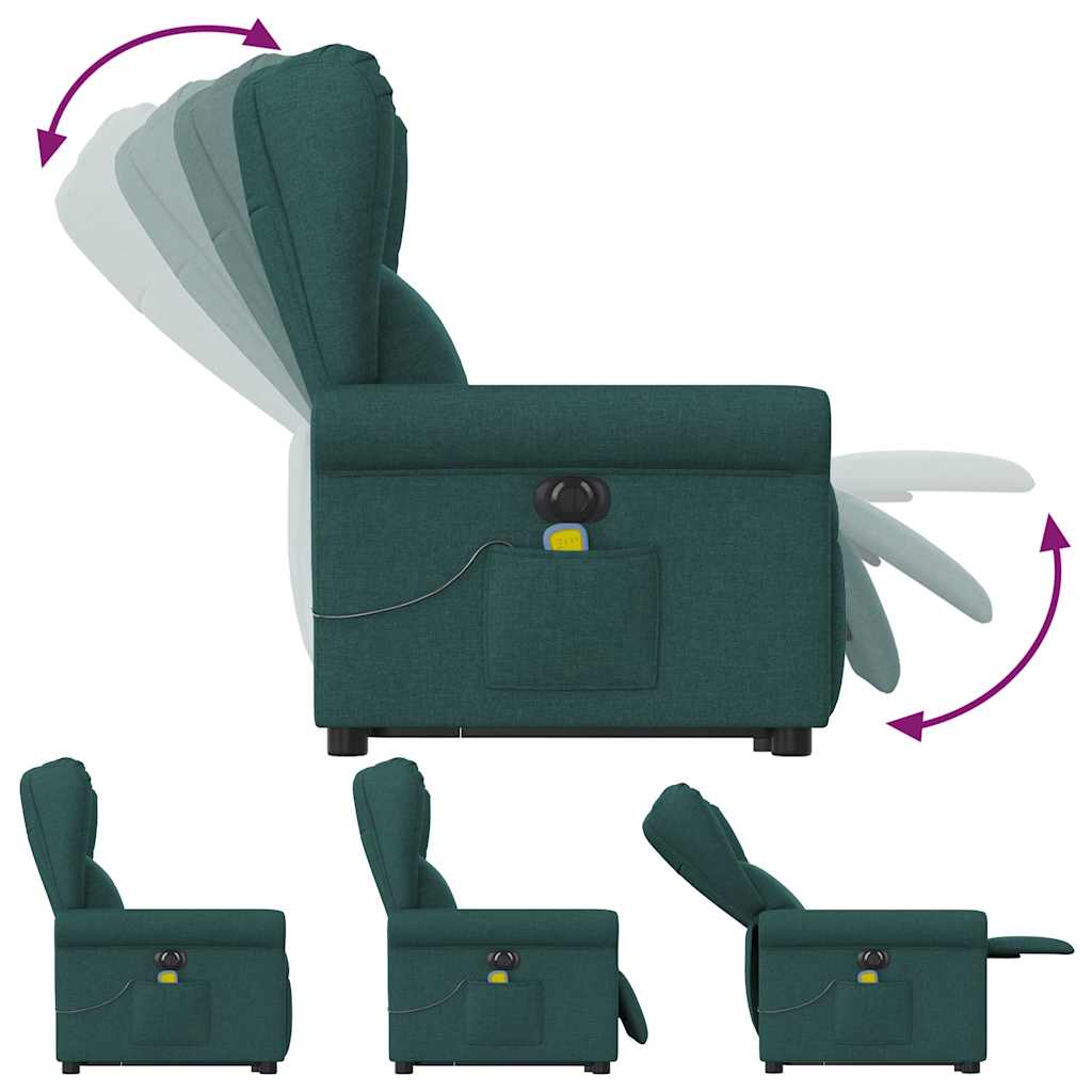 Elektrischer Massagesessel mit Aufstehhilfe Dunkelgrün Stoff