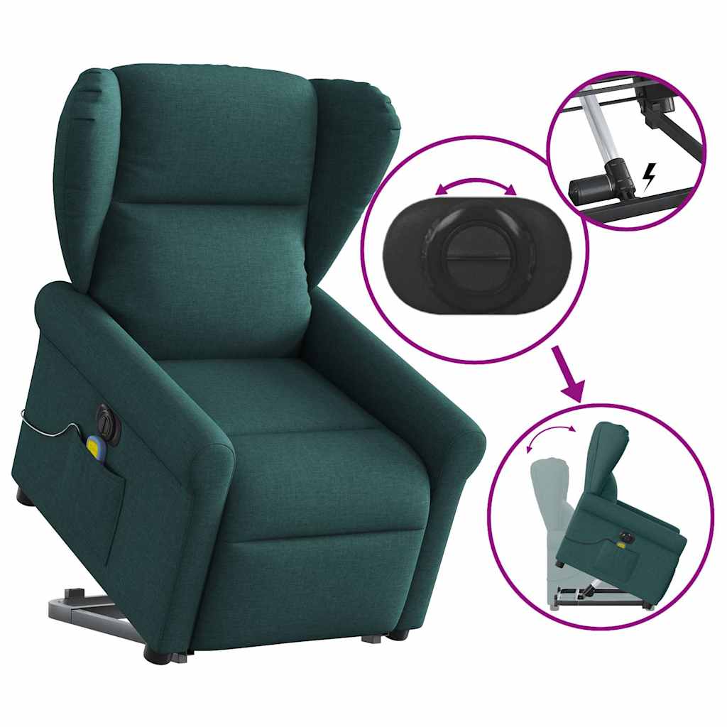 Elektrischer Massagesessel mit Aufstehhilfe Dunkelgrün Stoff