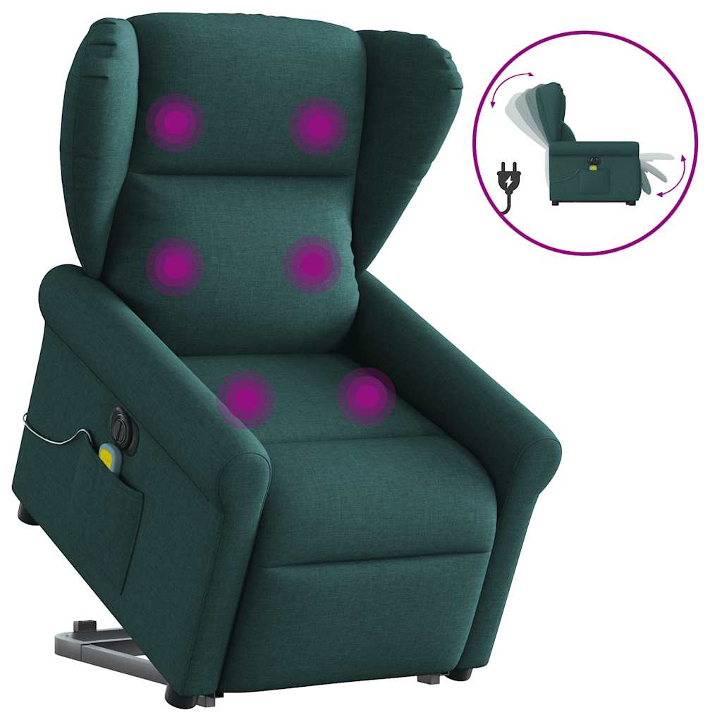 Elektrischer Massagesessel mit Aufstehhilfe Dunkelgrün Stoff