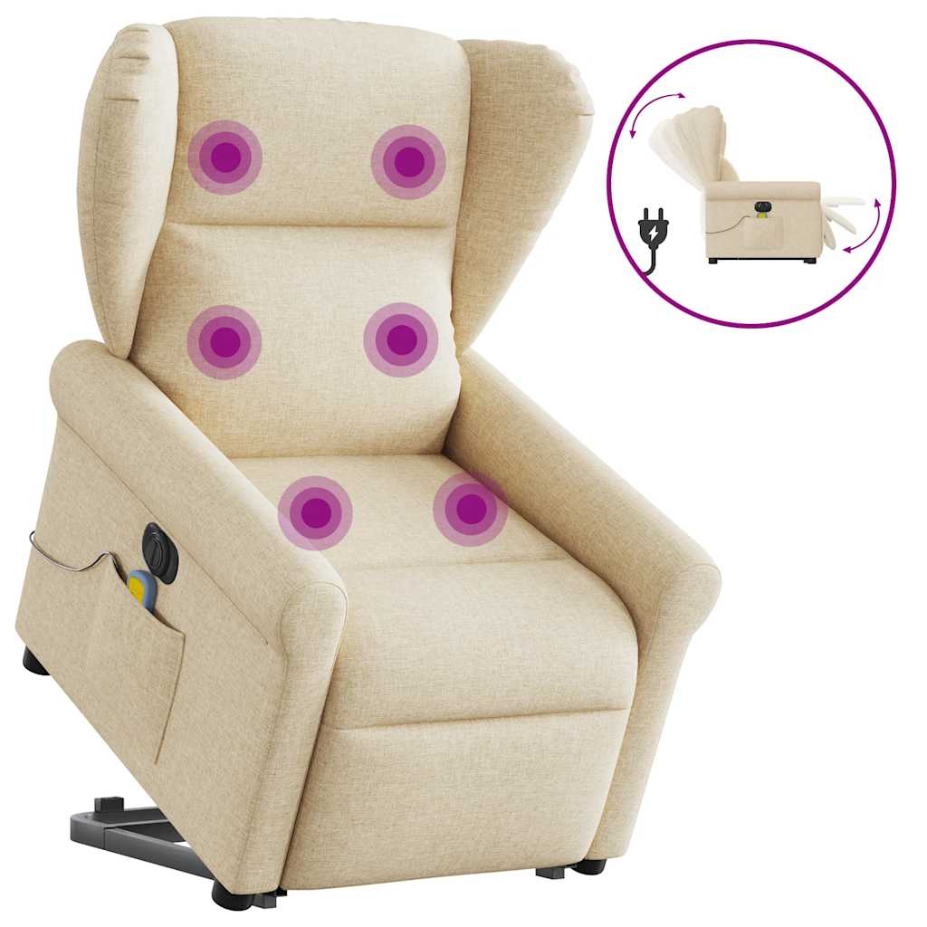Elektrischer Massagesessel mit Aufstehhilfe Creme Stoff