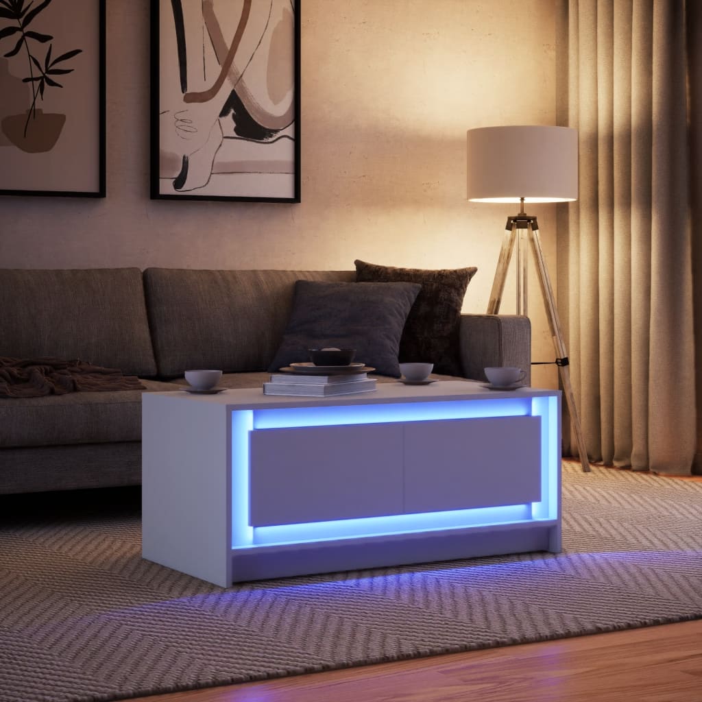 Table basse LED en bois blanc