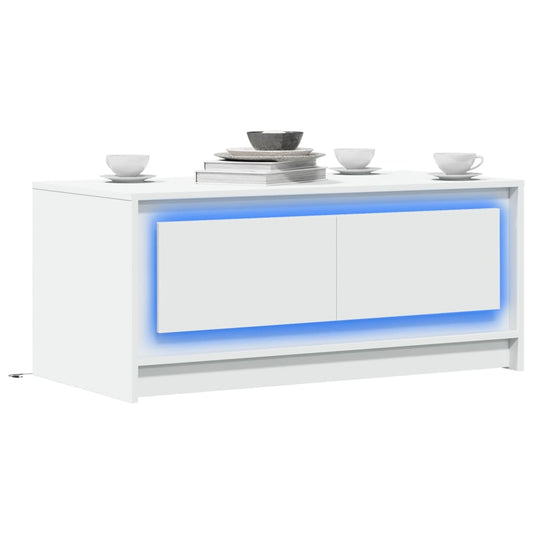 Table basse LED en bois blanc