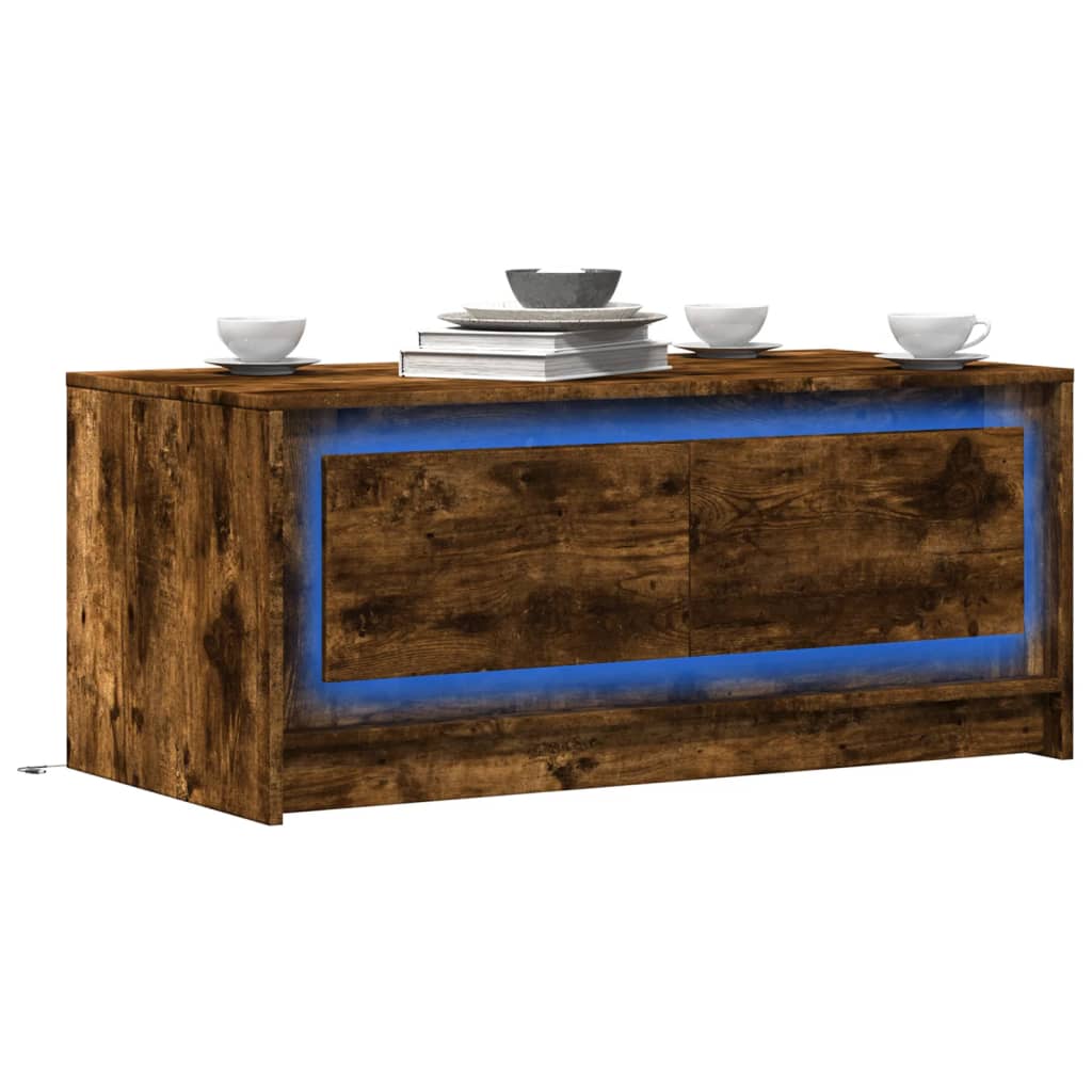 Table basse LED en bois de chêne fumé