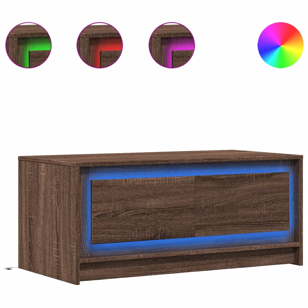 Table basse LED en bois aspect chêne marron