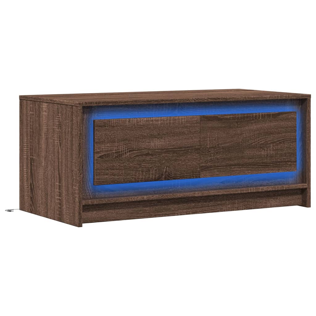 Table basse LED en bois aspect chêne marron